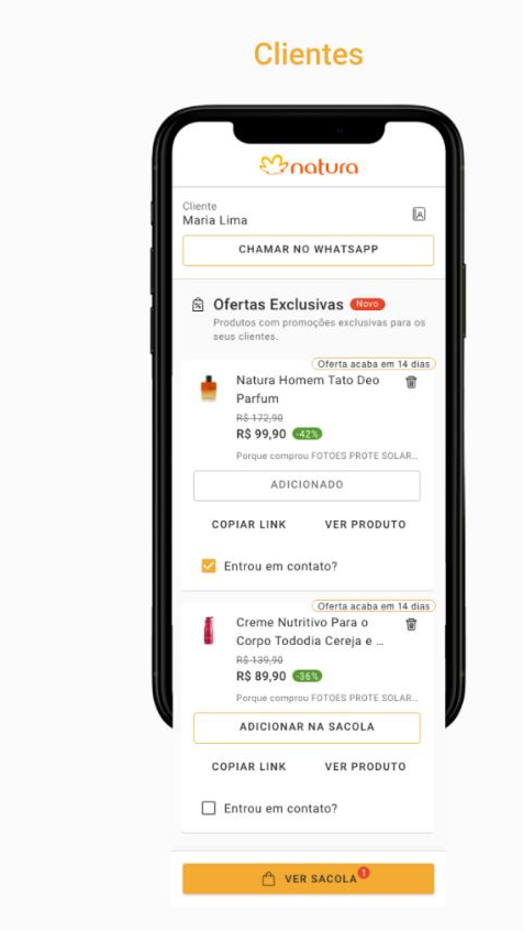 Ofertas para Clientes, tela do protótipo