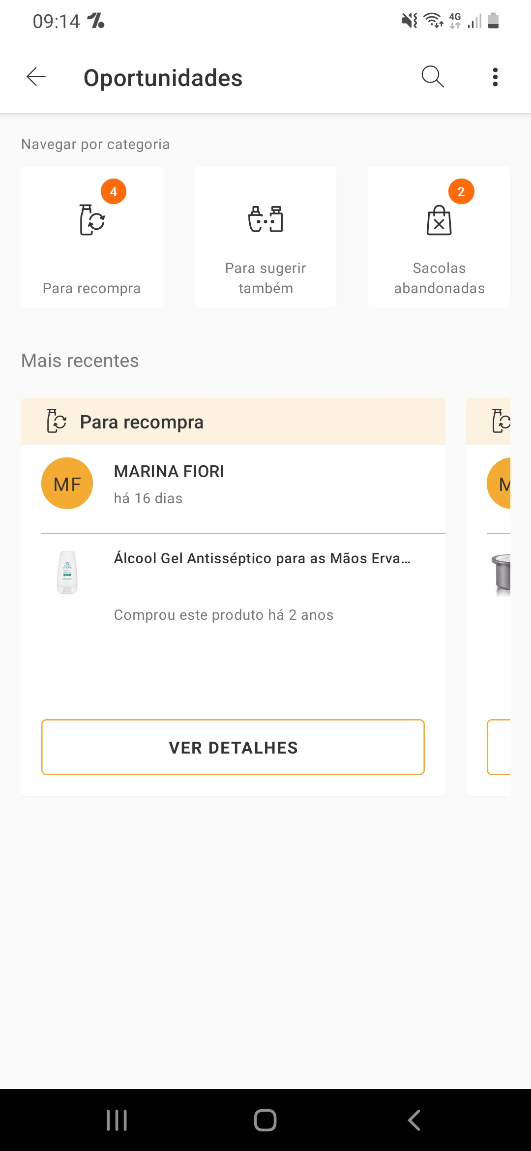 Ofertas para Clientes, tela do app Consultoria Natura