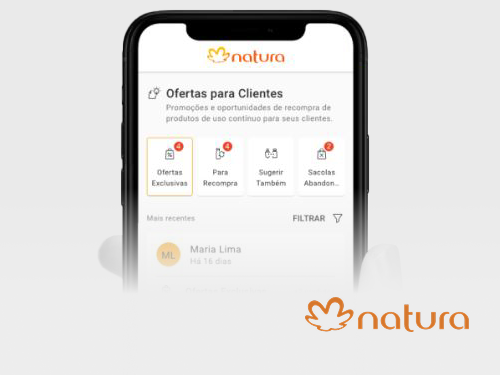 Tela de Ofertas para Clientes no app Natura